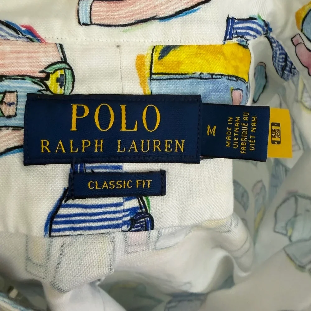 Polo Ralph Lauren Men M White Painterly Shirt Icon Print Short Sleeve Oxford